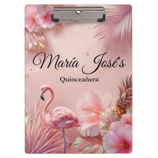 Tropical Flamingo Quinceañera, custom Klemmbrett (Vorderseite)