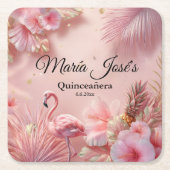 Tropical Flamingo Quinceañera, custom Rechteckiger Pappuntersetzer (Vorderseite)
