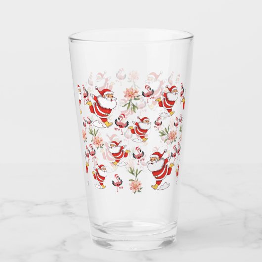 Tropical Flamingo Santa Christmas Pattern Glas (Vorderseite)