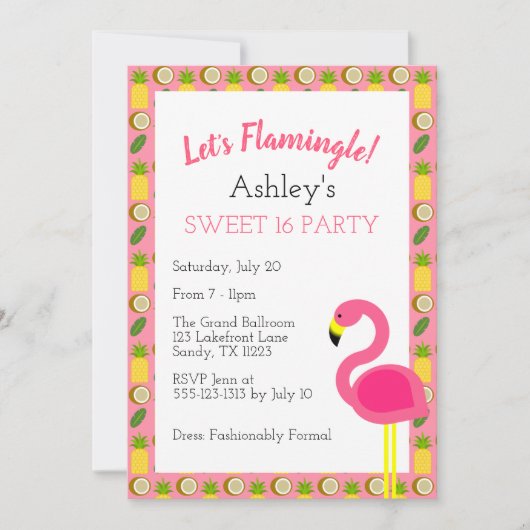 Tropical Flamingo Sweet 16 Geburtstag Einladung (Vorderseite)