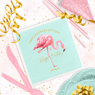 Tropical Flamingo Sweet 16 Happy Birthday ID922 Serviette