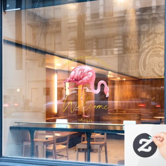 Tropical Flamingo Sweet 16 Welcome ID922 Fensteraufkleber (Café-Fenster)