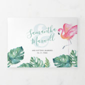 Tropical Flamingo Trifold Wedding Einladung (Cover)