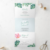 Tropical Flamingo Trifold Wedding Einladung (Innenseite)