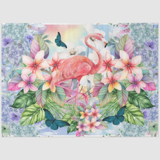 Tropical Flamingo & Watercolor Florals Seidenpapier (Vorderseite)