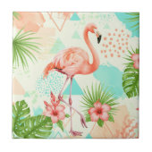 Tropical Flamingo Watercolor & Geometric Pattern Fliese (Vorderseite)