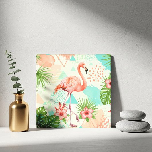 Tropical Flamingo Watercolor & Geometric Pattern Fliese