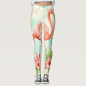 Tropical Flamingo Watercolor & Geometric Pattern Leggings (Vorderseite)