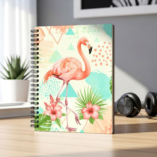 Tropical Flamingo Watercolor & Geometric Pattern Notizblock