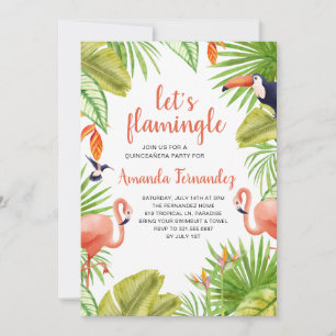 Tropical Flamingo Watercolor Quinceañera Einladung