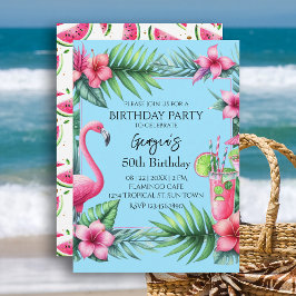 Tropical Flamingo Watermelon Geburtstag Party Einladung