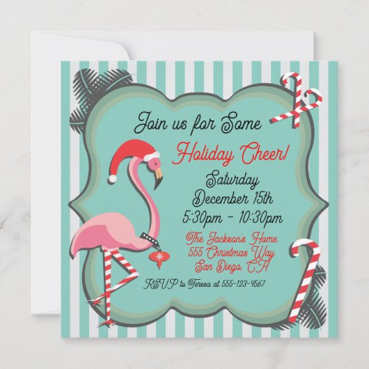 Tropical Flamingo Weihnachtsfeier Party Einladung (Vorderseite)