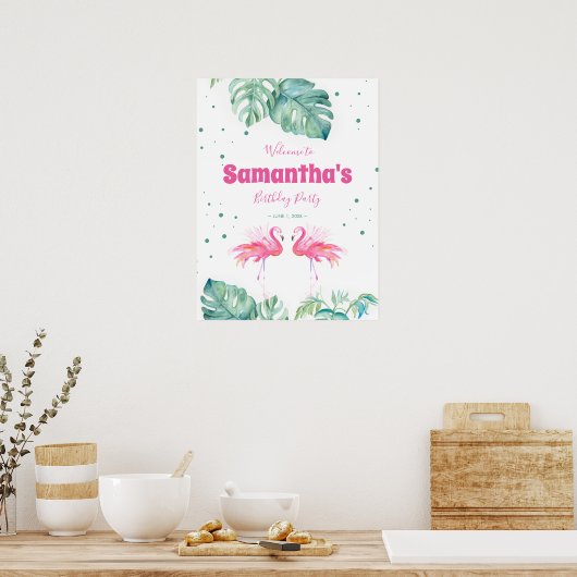 Tropical Flamingo Welcome Party Sign Poster (Küche)