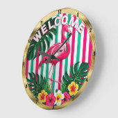 Tropical Flamingo Willkommen bei Aussie Style Große Wanduhr (Winkel)