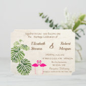 Tropical Flamingos Wedding Einladung (Stehend Vorderseite)