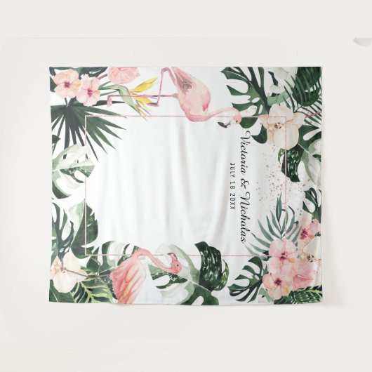 Tropical Flamingos Wedding Foto Stand Hintergrund Wandteppich (Vorderseite (Horizontal))