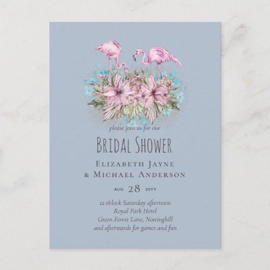 Tropical Flamingos Wedding Postkarte (Vorderseite)