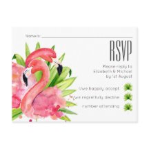 Tropical Flamingos Wedding RSVP Postcard