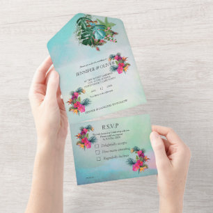 Tropical Flora Paradise All in One Hochzeitseinlad Einladung