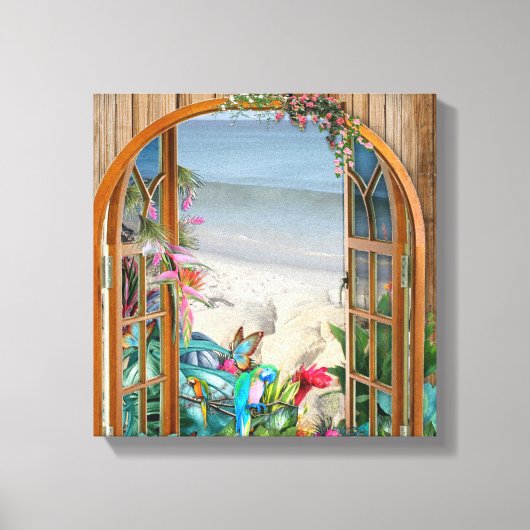 Tropical Flora Paradise Beach Landschaft Canvas Pr Leinwanddruck (Vorderseite)