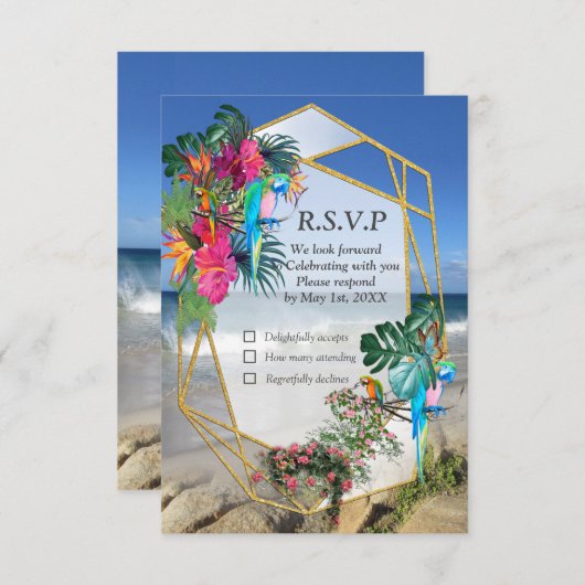 Tropical Flora Paradise Beach Scenery RSVP Card (Vorne/Hinten)