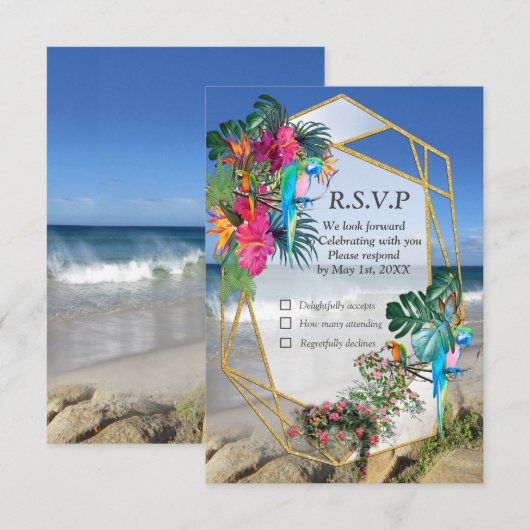 Tropical Flora Paradise Beach Scenery RSVP Card Karte (Vorne/Hinten)