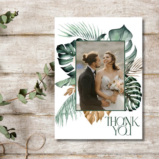 Tropical Floral 2 Foto Beach Wedding Dankeskarte