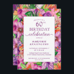 Tropical Floral 60. Geburtstagsparty Einladung<br><div class="desc">Helle,  elegante Tropenflora 60. Geburtstagsparty Einladungen mit modernen tropischen Aquarellfarben-Blume wie Jasmin,  Hibiskus,  Plumeria,  Paradies,  sowie tropische Blätter. Ideal für Ihre Luxus-Feier oder Ihr Luxus-luau. Das Jahr kann leicht geändert werden. Wenn Sie Hilfe oder passende Artikel benötigen,  kontaktieren Sie uns bitte unter cedarandstring@gmail.com.</div>