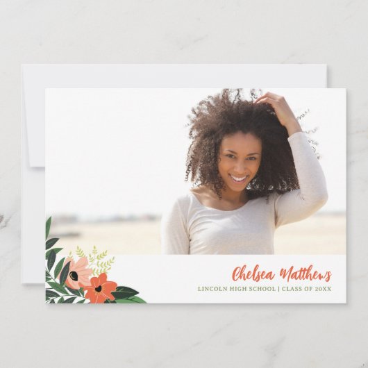 Tropical Floral Abschluss Foto Vielen Dank Ankündigung (Vorderseite)