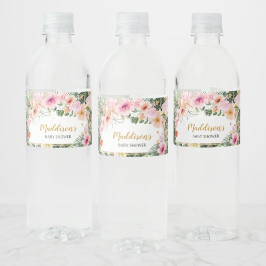Tropical Floral Aloha Babydusche Wasserflaschenetikett (Flaschen)