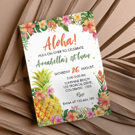 Tropical Floral Aloha First Luau Birthday Einladung