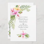 Tropical Floral Aloha QR Code UAWG Wedding Einladung (Vorne/Hinten)