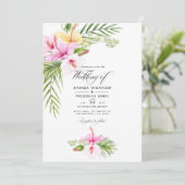 Tropical Floral Aloha Wedding Foto Einladung (Stehend Vorderseite)