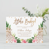 Tropical Floral Ananas Aloha Baby Shower Einladung (Stehend Vorderseite)