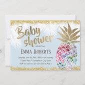 Tropical Floral Ananas Gold Glitzer Baby Shower Einladung (Vorderseite)
