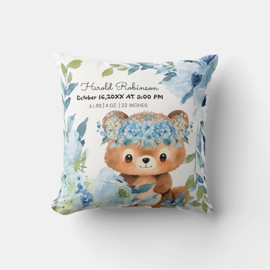 Tropical Floral Baby Boy Birth Stats Kissen (Vorderseite)