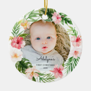 Tropical Floral Baby Foto Ornament