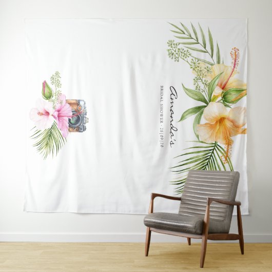 Tropical Floral Beach Brautparty Foto Booth Wandteppich (Beispiel (Horizontal))