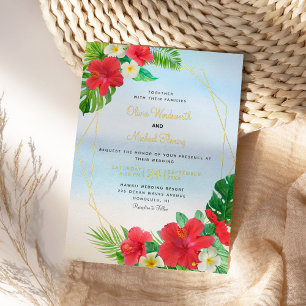 Tropical Floral Beach Gold Foil Wedding Folieneinladung
