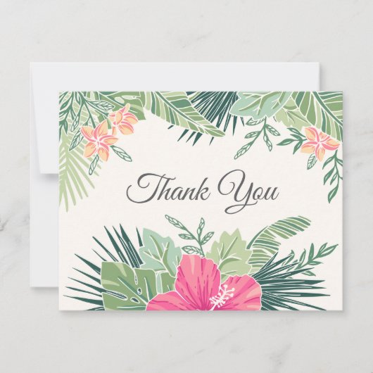 Tropical Floral Beach Hochzeit Dankeskarte (Vorderseite)