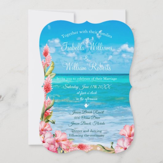 Tropical Floral Beach Hochzeit Einladung (Vorderseite)