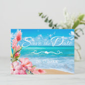 Tropical Floral Beach Hochzeit Save the Date Einladung (Stehend Vorderseite)