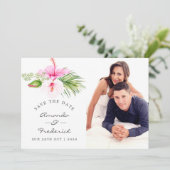 Tropical Floral Beach Hochzeit Save the Date Einladung (Stehend Vorderseite)