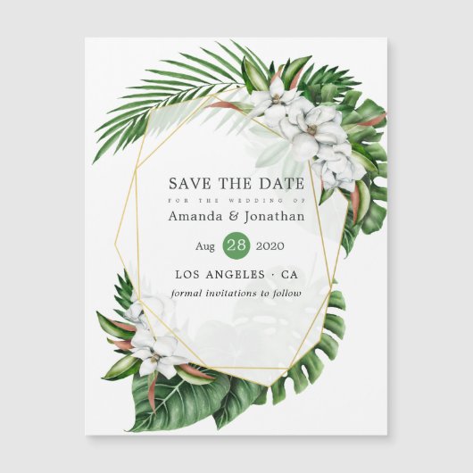 Tropical Floral Beach Hochzeit Save the Date Magnetkarte (Vorderseite)