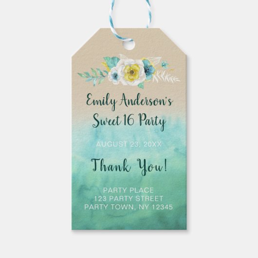 Tropical Floral Beach Sweet 16 Geburtstag Geschenkanhänger (Vorderseite)