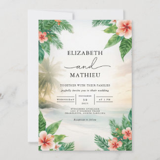 Tropical Floral Beach Szene Hochzeit Einladung