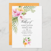 Tropical Floral Beach Wedding Foto Einladung (Vorne/Hinten)