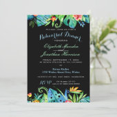 Tropical Floral Black Probe Dinner Einladung (Stehend Vorderseite)