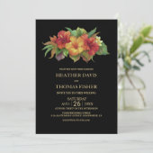Tropical Floral Black Wedding Einladung (Stehend Vorderseite)