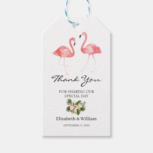 Tropical Floral Blätter Flamingo Wedding Vielen Da Geschenkanhänger (Vorderseite)